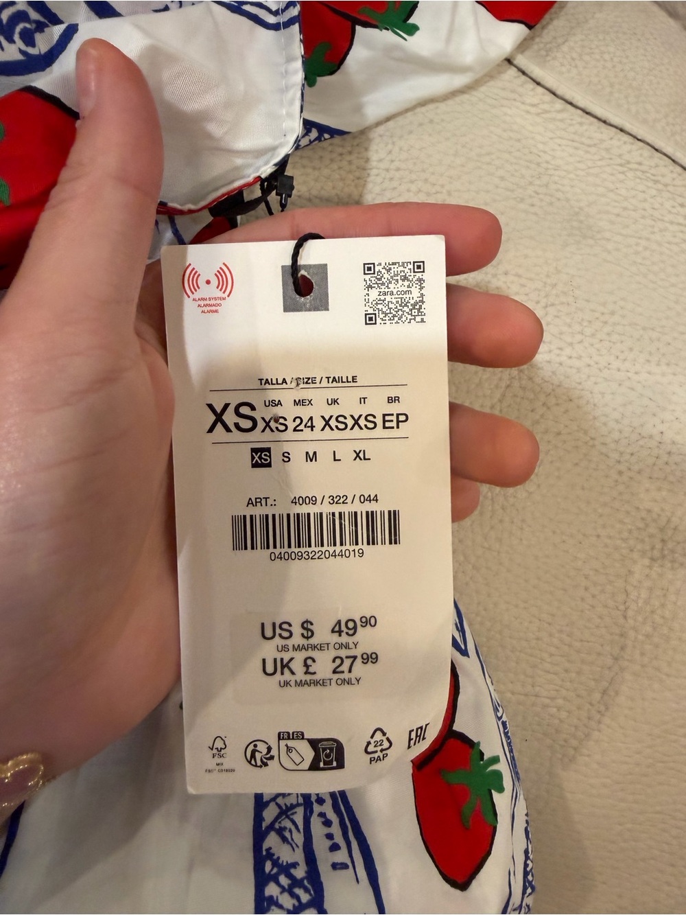 ZARA White Top with Red & Blue Print Tie-Front - Picture 7 of 7
